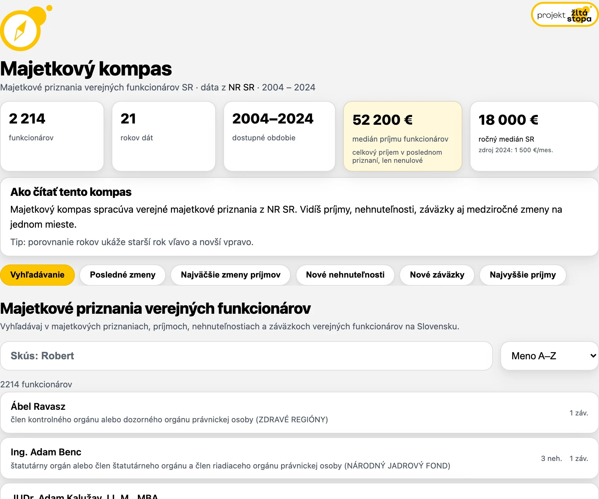 Vyhľadávanie v majetkových priznaniach verejných funkcionárov