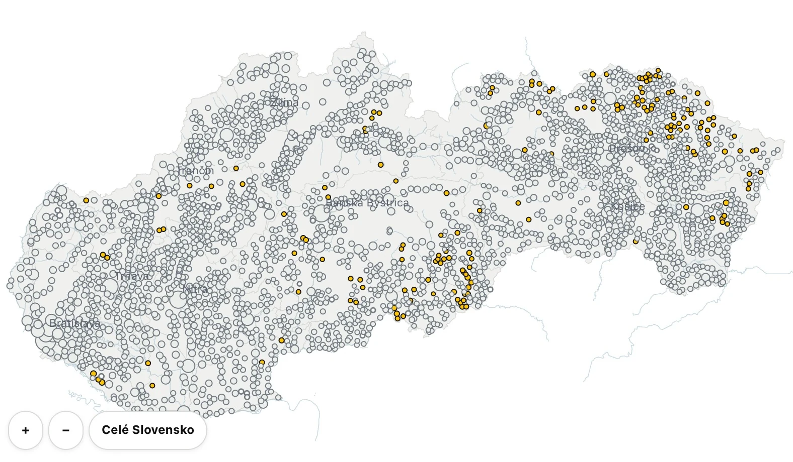 Mapa dostupnosti potravín v slovenských obciach
